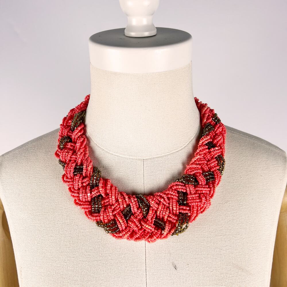 Pink and Bronze Gold Beaded Necklace